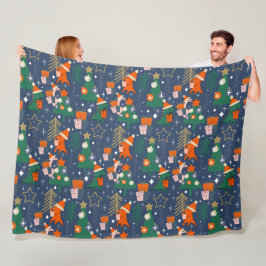Dinosaurus Kerstfeest Blauw Fleece Deken