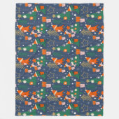 Dinosaurus Kerstfeest Blauw Fleece Deken (Voorkant)