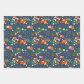 Dinosaurus Kerstfeest Blauw Inpakpapier Vel (Voorkant)