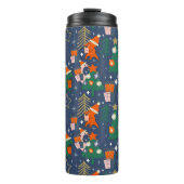 Dinosaurus Kerstfeest Blauw Thermosbeker (Voorkant)