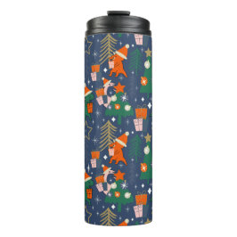 Dinosaurus Kerstfeest Blauw Thermosbeker