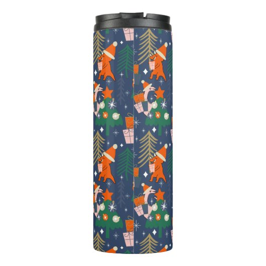 Dinosaurus Kerstfeest Blauw Thermosbeker (Achterkant)