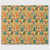 Dinosaurus Kerstfeest Geel Cadeaupapier (Vlak)