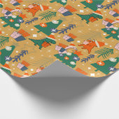 Dinosaurus Kerstfeest Geel Cadeaupapier (Hoek)