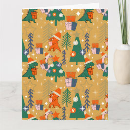 Dinosaurus Kerstfeest Geel Kaart