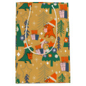 Dinosaurus Kerstfeest Geel Medium Cadeauzakje (Voorkant)