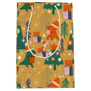 Dinosaurus Kerstfeest Geel Medium Cadeauzakje