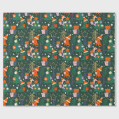 Dinosaurus Kerstfeest Groen Cadeaupapier (Vlak)