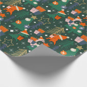 Dinosaurus Kerstfeest Groen Cadeaupapier (Hoek)