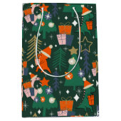 Dinosaurus Kerstfeest Groen Medium Cadeauzakje (Voorkant)