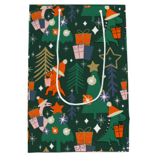 Dinosaurus Kerstfeest Groen Medium Cadeauzakje