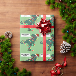 Dinosaurus Kerstlichtjes met Eigen Naam voor Kinde Cadeaupapier