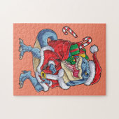 Dinosaurus Kerstman Kerstman T rex Jongens Mannen Legpuzzel (Horizontaal)