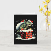 Dinosaurus Kerstman Kerstmis Kaart (Gele Bloem)
