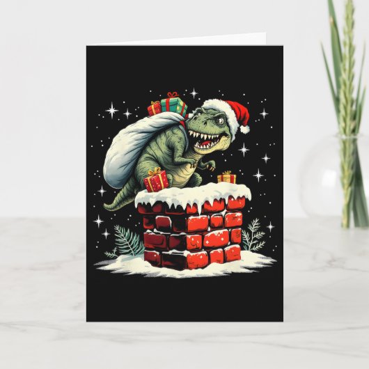 Dinosaurus Kerstman Xmas  Kaart (Voorkant)