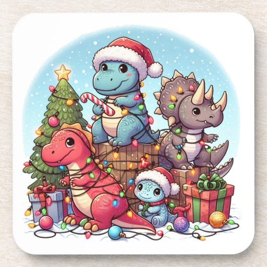 Dinosaurus Kerstmis ,  Bier Onderzetter (Voorkant)