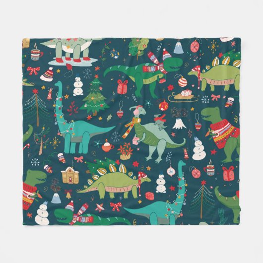 Dinosaurus Kerstmis: Gelukkig Nieuwjaar Fleece Deken (Voorkant (Horizontaal))