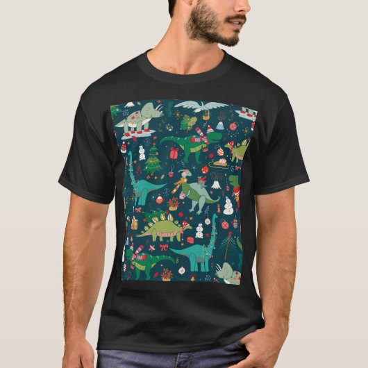 Dinosaurus Kerstmis: Gelukkig Nieuwjaar T-shirt (Voorkant)