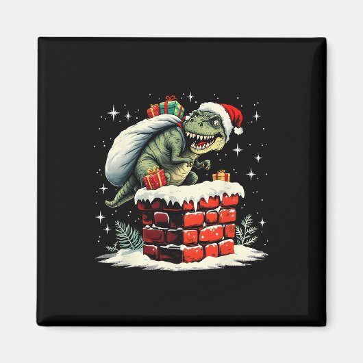 Dinosaurus Kerstmis Kerstman Xmas  Magneet (Voorkant)