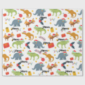 Dinosaurus Kerstmis Santa Hat Patroon & Aangepaste Cadeaupapier (Vlak)