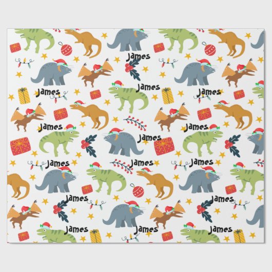 Dinosaurus Kerstmis Santa Hat Patroon & Aangepaste Cadeaupapier (Vlak)