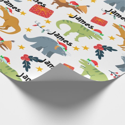 Dinosaurus Kerstmis Santa Hat Patroon & Aangepaste Cadeaupapier (Hoek)