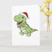 Dinosaurus Kerstmis Sneeuw Winter T-Rex Dino Kaart (Gele Bloem)