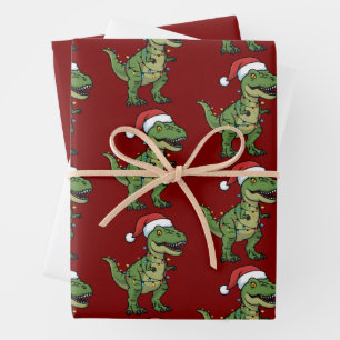 Dinosaurus Kerstverlichting Vakantiegroet Feesteli Inpakpapier Vel