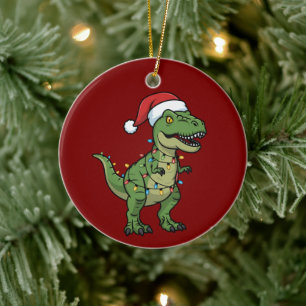 Dinosaurus Kerstverlichting Vakantiegroet Feesteli Keramisch Ornament