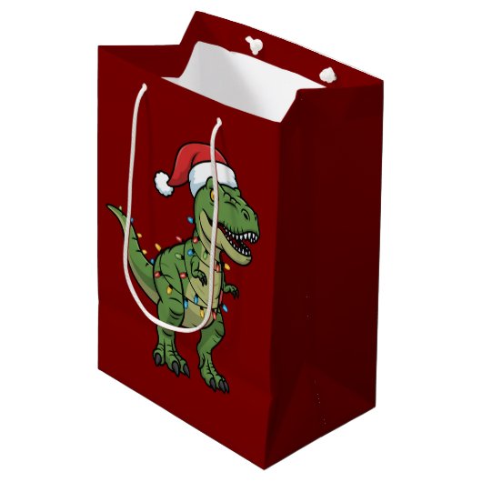 Dinosaurus Kerstverlichting Vakantiegroet Feesteli Medium Cadeauzakje (Voorkant Gekanteld)