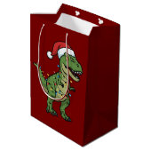 Dinosaurus Kerstverlichting Vakantiegroet Feesteli Medium Cadeauzakje (Achterkant Gekanteld)
