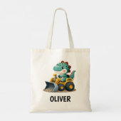 Dinosaurus Kind op Geel Bouwvoertuig Tote Bag (Achterkant)