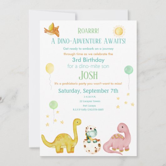 Dinosaurus Kinder 3e Verjaardag Kaart (Voorkant)