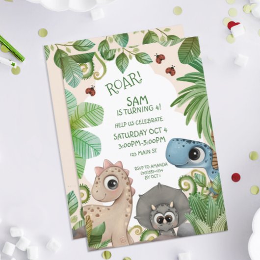 Dinosaurus Kinder 4e Verjaardag Kaart