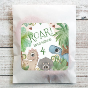 Dinosaurus Kinder 4e Verjaardag Vierkante Sticker