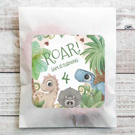 Dinosaurus Kinder 4e Verjaardag Vierkante Sticker