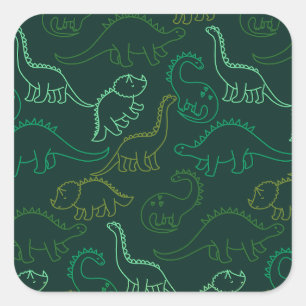 Dinosaurus Kinder Cartoon Jongens Meisje Achtergro Vierkante Sticker