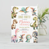 Dinosaurus Kinder Dino Verjaardagsfeestuitnodiging Kaart (Staand voorkant)