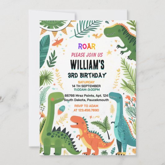 Dinosaurus kinder schattige jongens T drie 3 rex 3 Kaart (Voorkant)