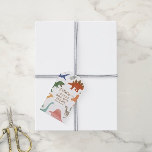 Dinosaurus Kinder Valentijnsdag Cadeaulabel (Met Touw)