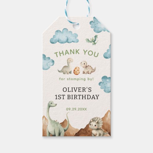 Dinosaurus Kinderen Verjaardag Bedank Je Favor Cadeaulabel (Voorkant)