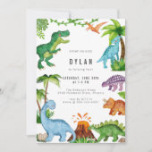 Dinosaurus Kinderen Verjaardagsfeest Uitnodiging (Voorkant)