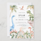 Dinosaurus Kinderen Verjaardagsfeest Uitnodiging (Voorkant)