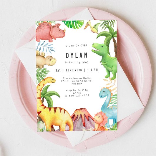 Dinosaurus Kinderen Verjaardagsfeest Uitnodiging