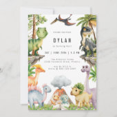 Dinosaurus Kinderen Verjaardagsfeest Uitnodiging (Voorkant)
