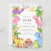 Dinosaurus Kinderen Verjaardagsfeest Uitnodiging (Voorkant)