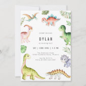Dinosaurus Kinderen Verjaardagsfeest Uitnodiging (Voorkant)