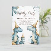 Dinosaurus kinderen verjaardagsfeestje kaart (Staand voorkant)