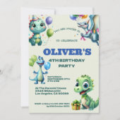 Dinosaurus Kinderen Verjaardagsfeestje Save The Date (Voorkant)