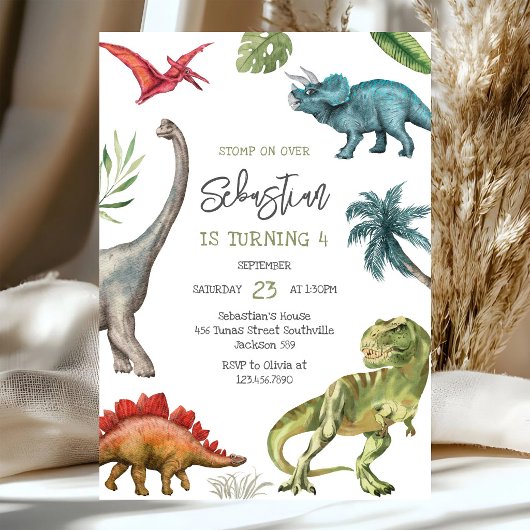 Dinosaurus Kinderen Verjaardagsuitnodiging Kaart